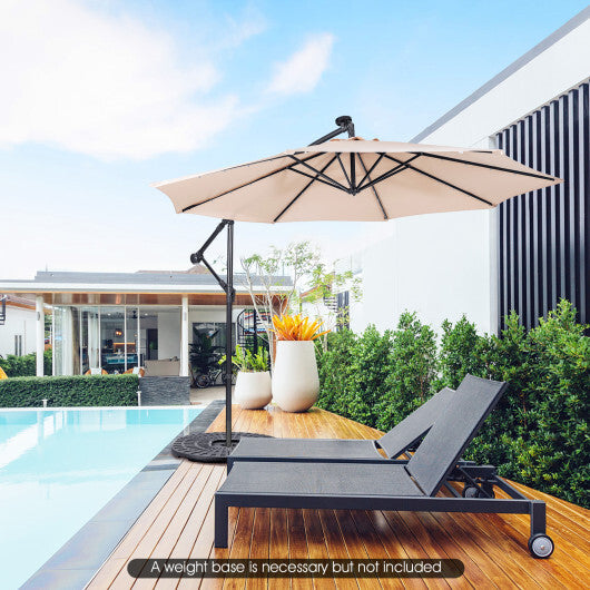 10 Feet Patio Solar Powered Cantilever Umbrella with Tilting System-Beige W2B