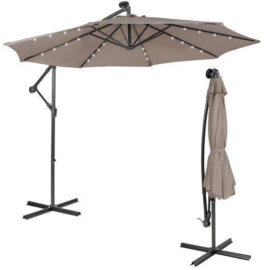 10 Feet Patio Solar Powered Cantilever Umbrella with Tilting System-Beige W2B
