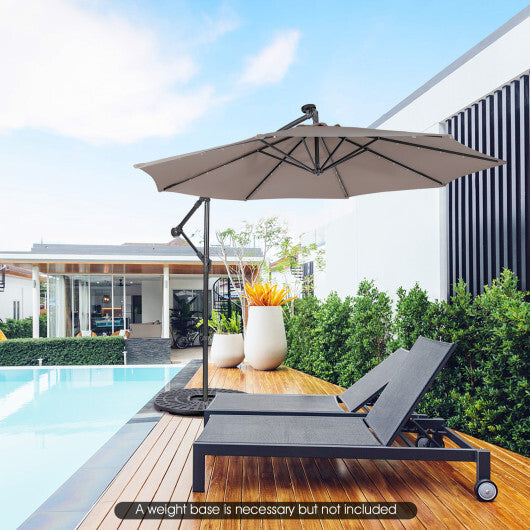 10 Feet Patio Solar Powered Cantilever Umbrella with Tilting System-Beige W2B