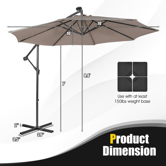 10 Feet Patio Solar Powered Cantilever Umbrella with Tilting System-Beige W2B