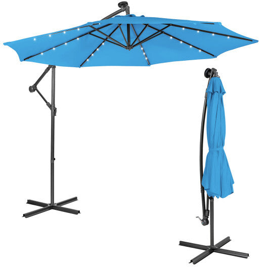 10 Feet Patio Solar Powered Cantilever Umbrella with Tilting System-Beige W2B