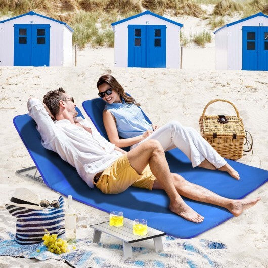 3 Pieces Beach Lounge Chair Mat Set 2 Adjustable Lounge Chairs with Table Stripe-Blue - Color: Blue W2B