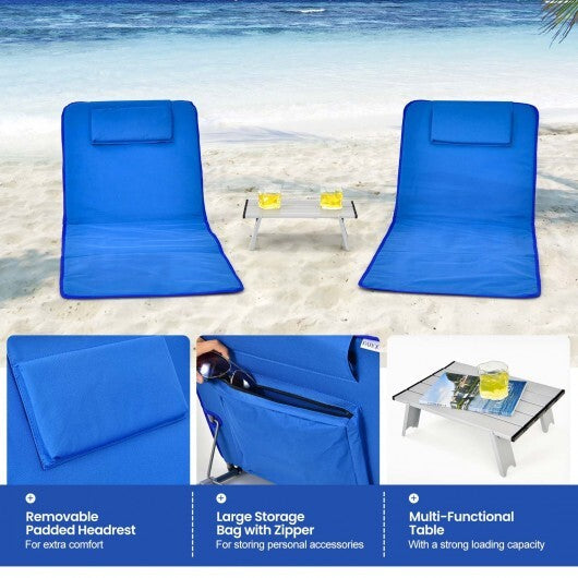 3 Pieces Beach Lounge Chair Mat Set 2 Adjustable Lounge Chairs with Table Stripe-Blue - Color: Blue W2B