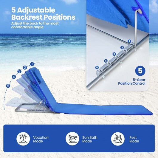 3 Pieces Beach Lounge Chair Mat Set 2 Adjustable Lounge Chairs with Table Stripe-Blue - Color: Blue W2B