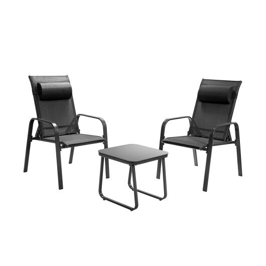 3 Pieces Patio Bistro Furniture Set with Adjustable Backrest-Black