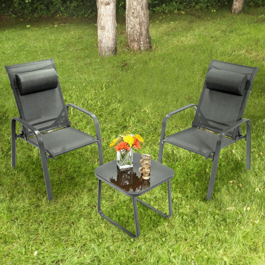 3 Pieces Patio Bistro Furniture Set with Adjustable Backrest-Black