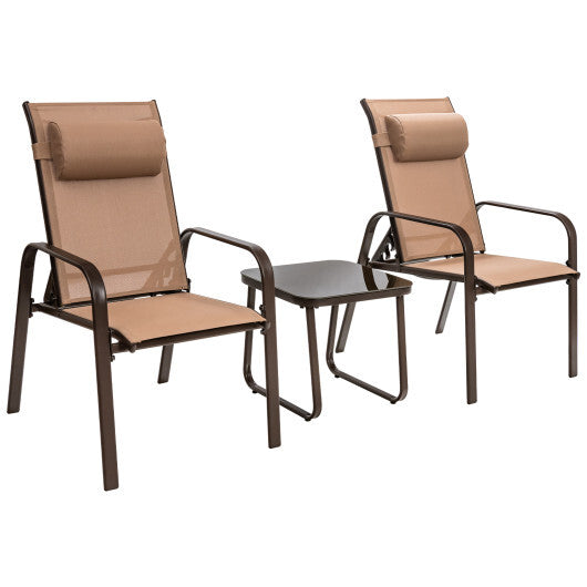 3 Pieces Patio Bistro Furniture Set with Adjustable Backrest-Black