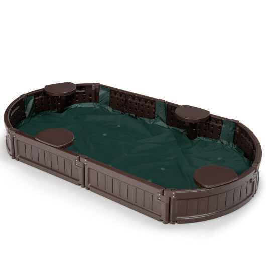 6 Feet Kids Oval Sandbox with Built-in Corner Seat and Bottom Liner-White W2B
