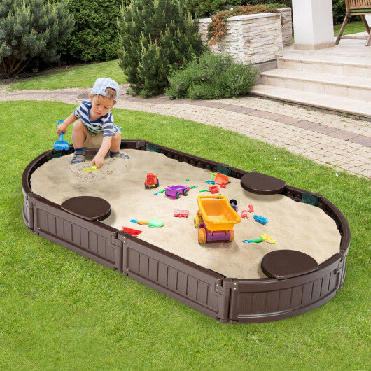 6 Feet Kids Oval Sandbox with Built-in Corner Seat and Bottom Liner-White W2B