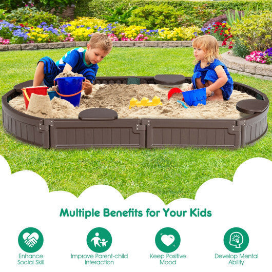 6 Feet Kids Oval Sandbox with Built-in Corner Seat and Bottom Liner-White W2B