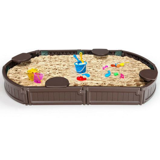 6 Feet Kids Oval Sandbox with Built-in Corner Seat and Bottom Liner-White W2B