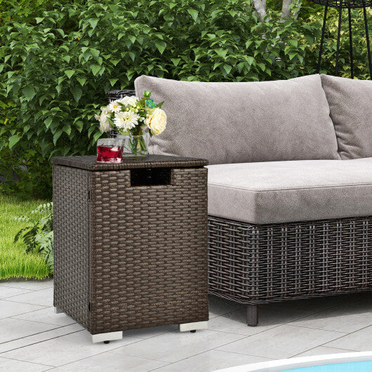 2-in-1 Patio Rattan Gas Propane Tank Cover for 20 lbs Propane Tanks-Black W2B