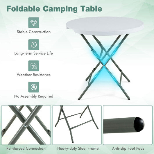 32 Inch Round Foldable Lightweight Table with Double Lockable Doors