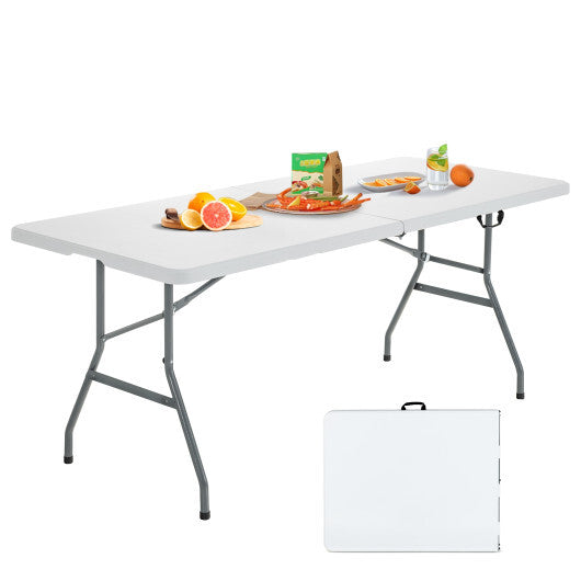 Portable Folding Camping Table with Carrying Handle for Picnic-White W2B
