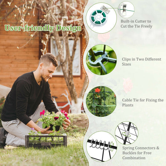 2 Pieces Foldable A-Frame Trellis Plant Supports with Twist Ties-Green W2B