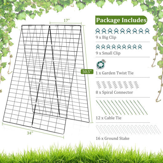 2 Pieces Foldable A-Frame Trellis Plant Supports with Twist Ties-Green W2B
