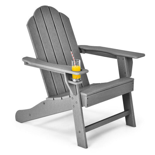 Outdoor Adirondack Chair with Built-in Cup Holder for Backyard Porch-White