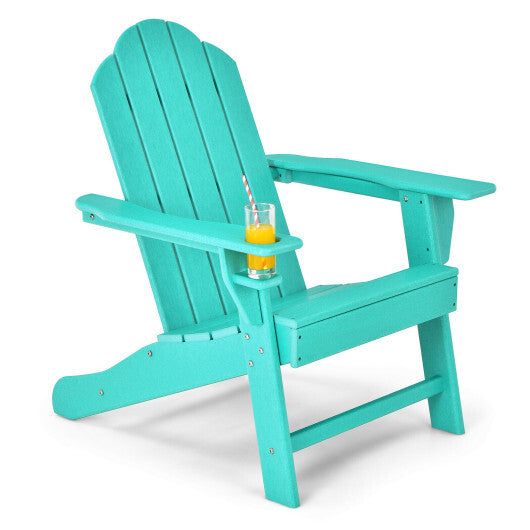 Outdoor Adirondack Chair with Built-in Cup Holder for Backyard Porch-White