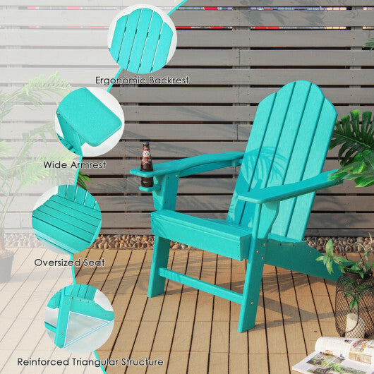 Outdoor Adirondack Chair with Built-in Cup Holder for Backyard Porch-White