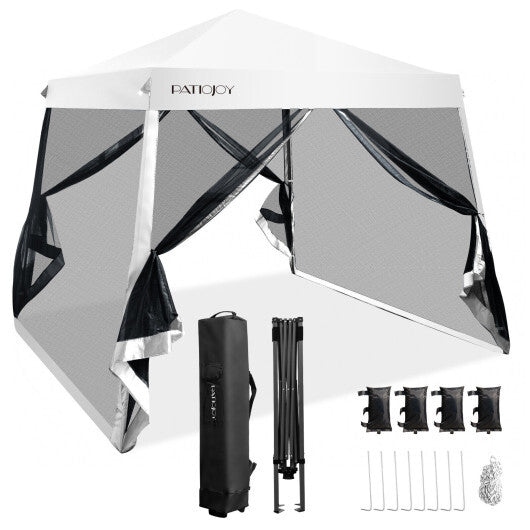 10 x 10 Feet Pop Up Canopy with with Mesh Sidewalls and Roller Bag-White - Color: White W2B