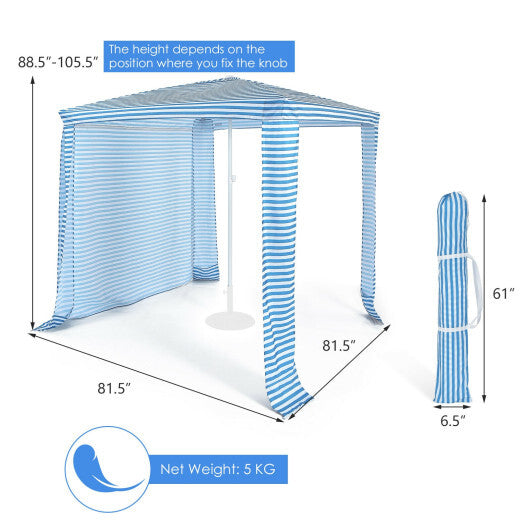 6.6 x 6.6 Feet Foldable and Easy-Setup Beach Canopy With Carry Bag-Blue W2B