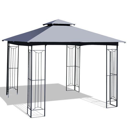 10 x 10 Feet L-Shaped Patio Canopy Gazebo Outdoor 2-Tier Steel Tent-Beige