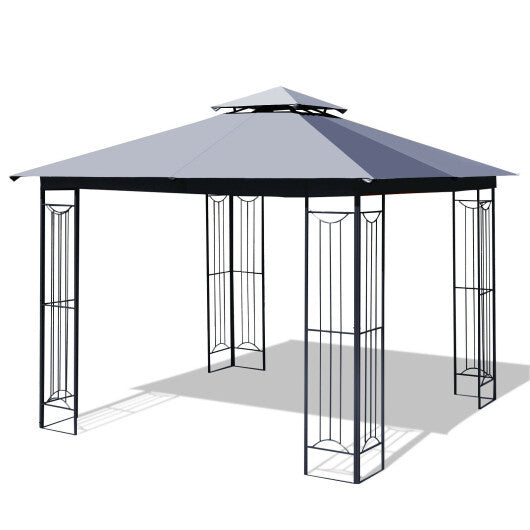 10 x 10 Feet L-Shaped Patio Canopy Gazebo Outdoor 2-Tier Steel Tent-Beige