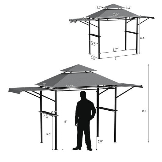 13.5 x 4 Feet Patio BBQ Grill Gazebo Canopy with Dual Side Awnings-Beige