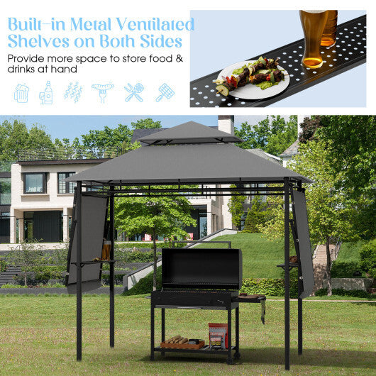 13.5 x 4 Feet Patio BBQ Grill Gazebo Canopy with Dual Side Awnings-Beige