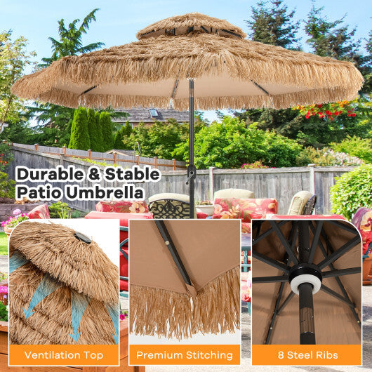 10 Feet Hawaiian Style Solar Lighted Thatched Tiki Patio Umbrella W2B