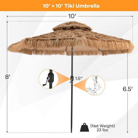 10 Feet Hawaiian Style Solar Lighted Thatched Tiki Patio Umbrella W2B