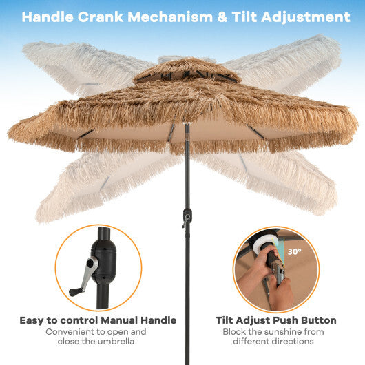 10 Feet Hawaiian Style Solar Lighted Thatched Tiki Patio Umbrella W2B