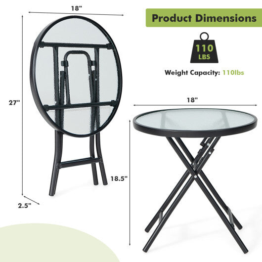 Set of 2 Round Patio Side Table with Tempered Glass Top-Black W2B