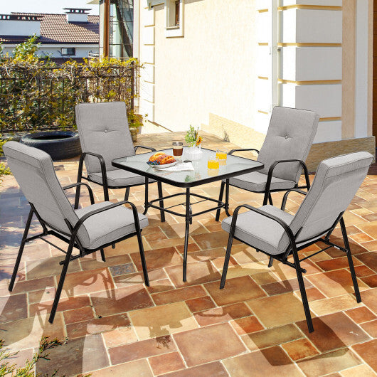 35 Inch Patio Dining Square Tempered Glass Table with Umbrella Hole W2B