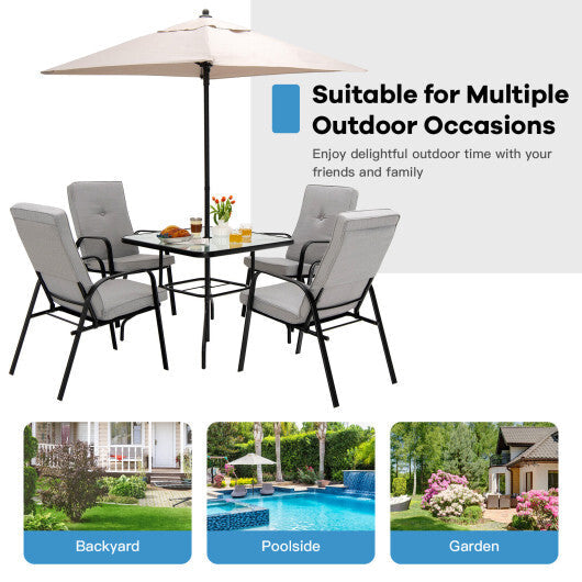35 Inch Patio Dining Square Tempered Glass Table with Umbrella Hole W2B