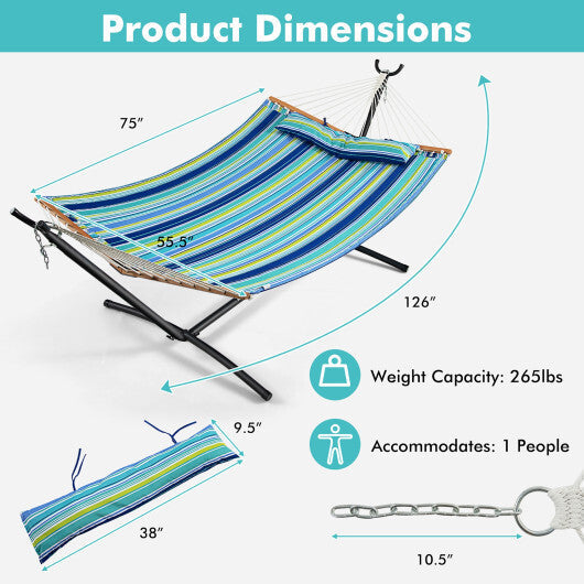 Patio Hammock Foldable Portable Swing Chair Bed with Detachable Pillow W2B