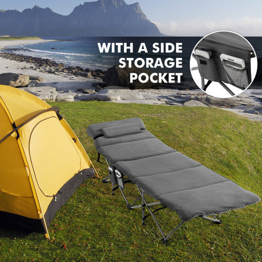 Folding Retractable Travel Camping Cot with Mattress and Carry Bag-Blue