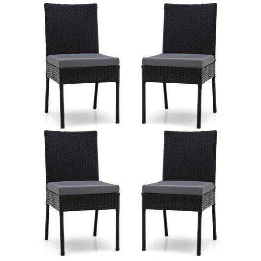 Set of 4 Patio Rattan Wicker Dining Chairs Set with Soft Cushions- Brown W2B