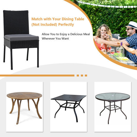 Set of 4 Patio Rattan Wicker Dining Chairs Set with Soft Cushions- Brown W2B