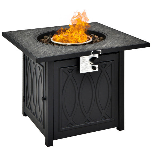 32 Inch Propane Fire Pit Table Square Tabletop with Lava Rocks Cover 50000 BTU-Black W2B