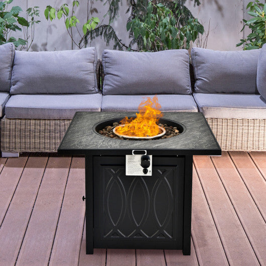 32 Inch Propane Fire Pit Table Square Tabletop with Lava Rocks Cover 50000 BTU-Black W2B