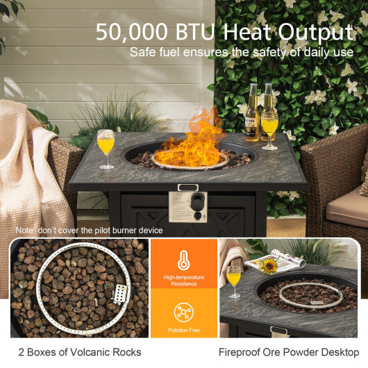 32 Inch Propane Fire Pit Table Square Tabletop with Lava Rocks Cover 50000 BTU-Black W2B