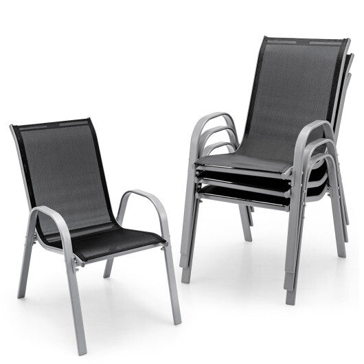 4 Pieces Stackable Patio Dining Chairs Set with Armrest-Black W2B