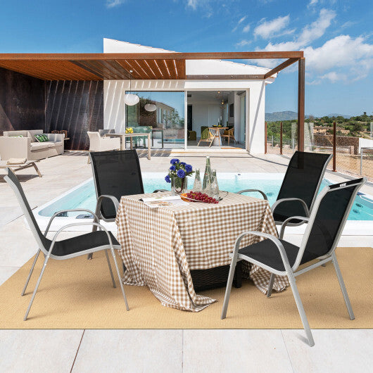 4 Pieces Stackable Patio Dining Chairs Set with Armrest-Black W2B