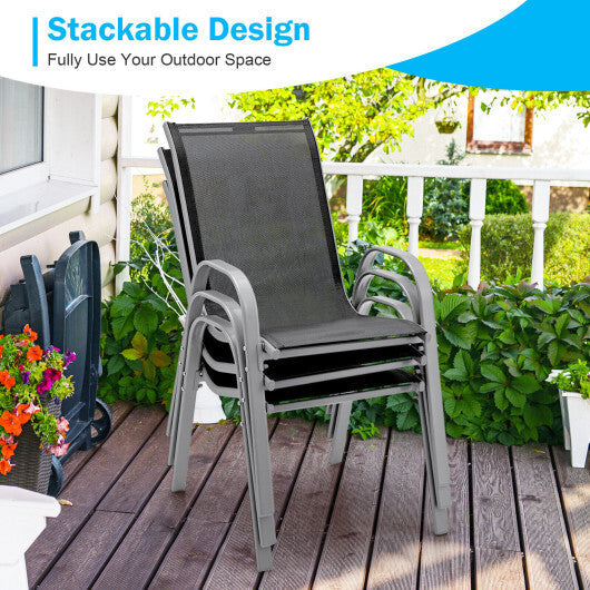 4 Pieces Stackable Patio Dining Chairs Set with Armrest-Black W2B