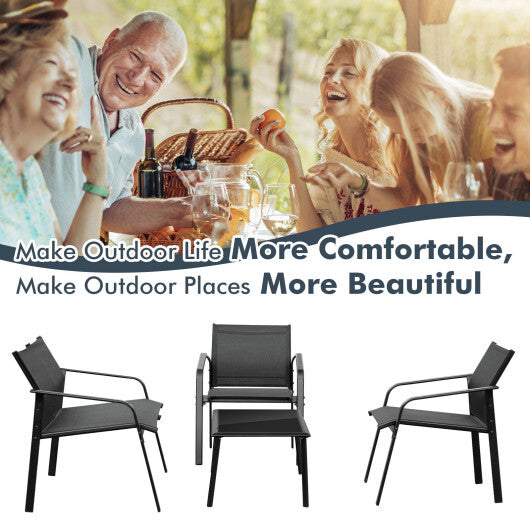 4 Pieces Patio Furniture Set with Armrest Loveseat Sofas and Glass Table Deck-Gray W2B