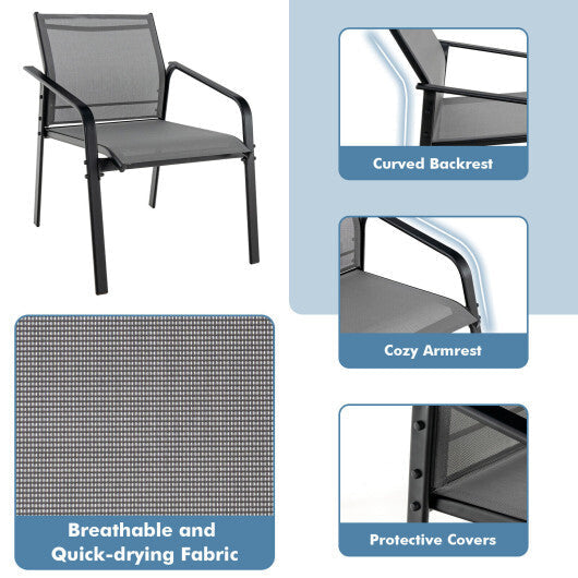 4 Pieces Patio Furniture Set with Armrest Loveseat Sofas and Glass Table Deck-Gray W2B