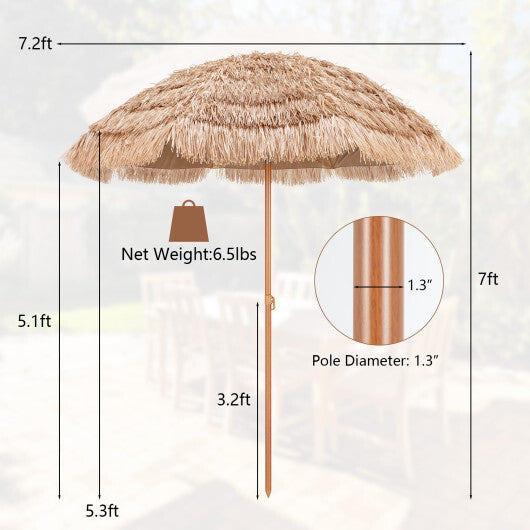 7.2 Feet Patio Thatched Tiki Umbrella Hawaiian Hula Beach Umbrella W2B