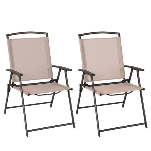 Set of 2 Patio Dining Chairs with Armrests and Rustproof Steel Frame-Beige W2B