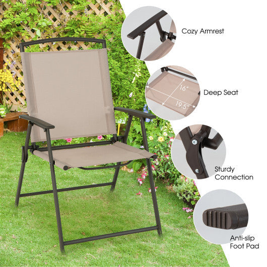 Set of 2 Patio Dining Chairs with Armrests and Rustproof Steel Frame-Beige W2B